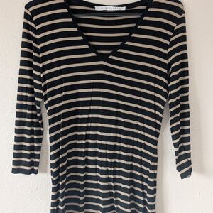 Max Studio Black and Tan Striped Long Sleeve Top